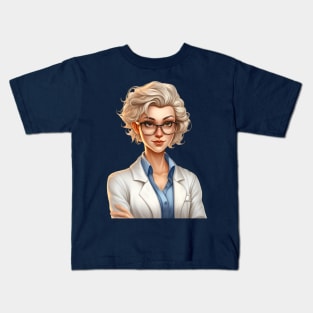 Cartoon Style Portrait - Woman Doctor/Scientist/Lab Worker Kids T-Shirt